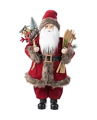 Glitzhome 18" Faux Fur Christmas Woodland Santa Figurine