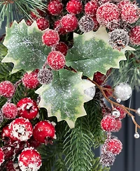 Glitzhome 24" Christmas Pomegranate Berry and Holy Leaf Wreath