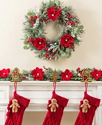 Glitzhome 24" Christmas Mangnolia Berry Wreath