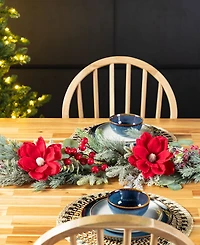 Glitzhome 6" Christmas Mangnolia Berry Garland