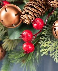 Glitzhome 24" Christmas Bell, Pinecone and Berry Bow Wreath