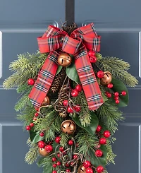 Glitzhome 28" Christmas Bell, Pinecone and Berry Bow Teardrop