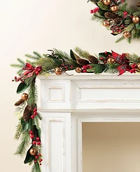 Glitzhome 6" Christmas Bell, Pinecone and Berry Bow Garland