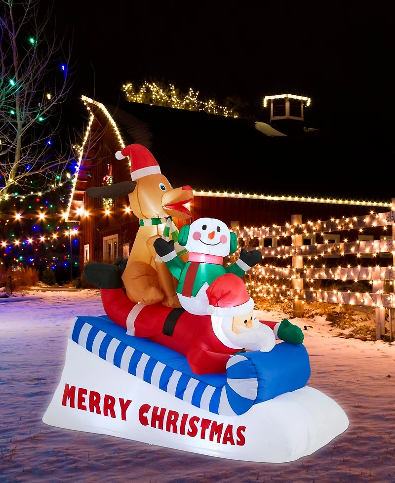 Glitzhome 6" Lighted Inflatable Skiing Santa, Snowman and Dog Decor