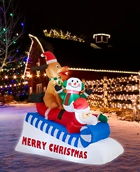 Glitzhome 6" Lighted Inflatable Skiing Santa, Snowman and Dog Decor