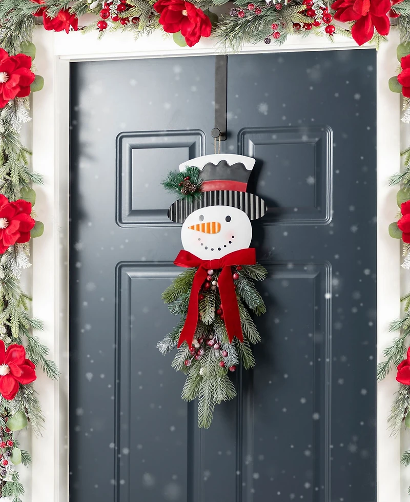 Glitzhome 25" Greenery Snowman Door Hanger