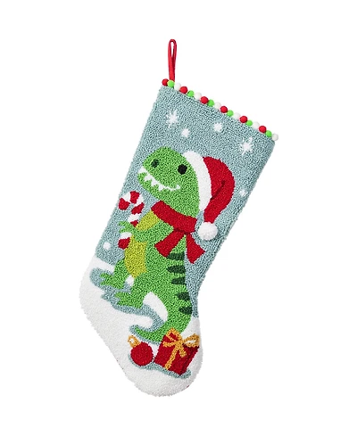 Glitzhome 21" Hooked Dinosaur Christmas Stocking