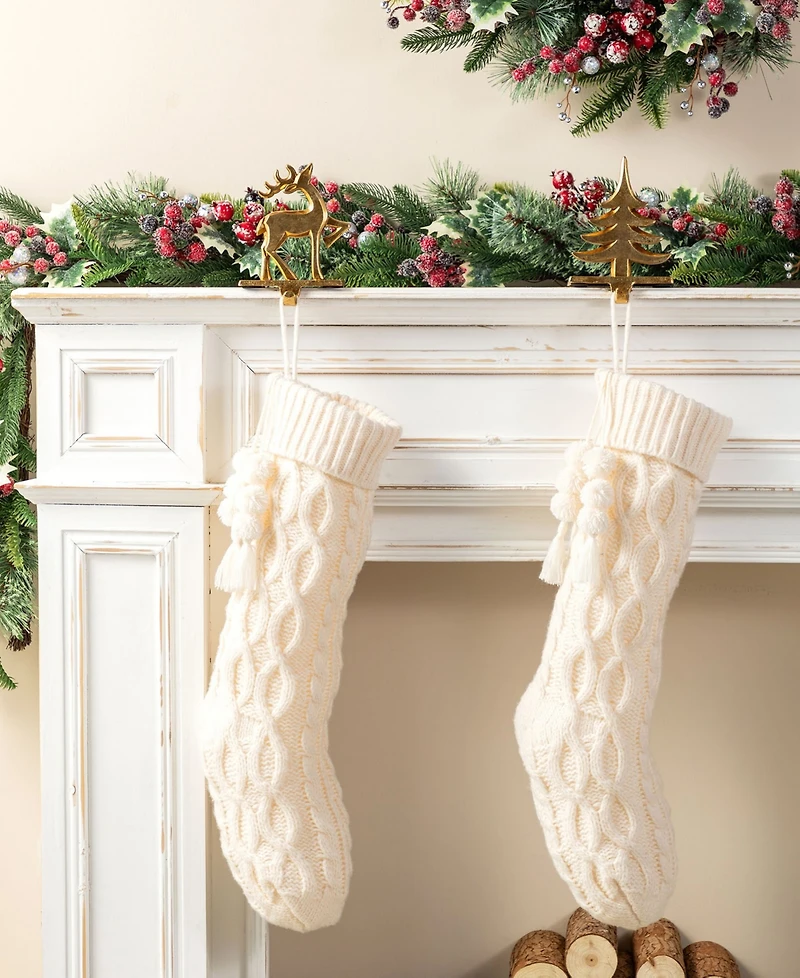 Glitzhome 22" Knitted Christmas Stocking with Pompon Tassel