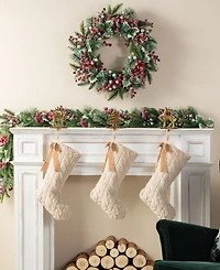 Glitzhome 21" Milk Coffee Brown Twisted Faux Marten Fur Christmas Stocking with Bow
