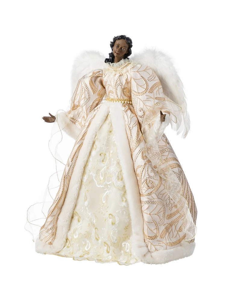 Glitzhome 24" Faux Fur Christmas African American Angel Tree Topper
