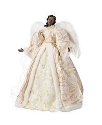 Glitzhome 24" Faux Fur Christmas African American Angel Tree Topper