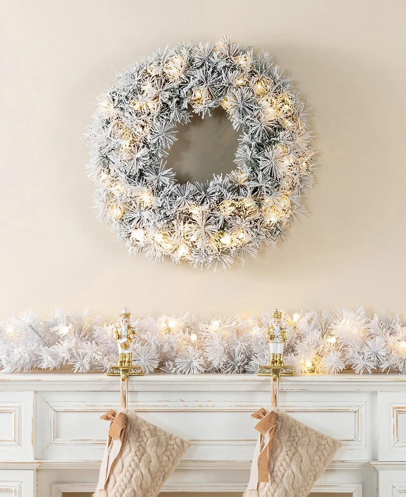 Glitzhome Pre-Lit Snow Flocked Pine Christmas Garlands