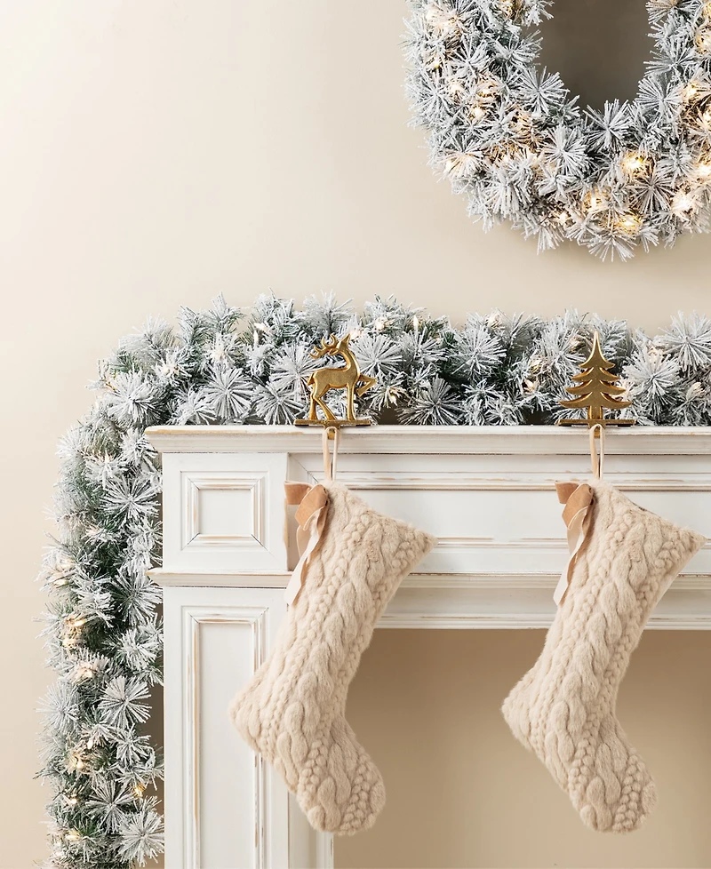 Glitzhome Pre-Lit Snow Flocked Greenery Pine Christmas Garlands