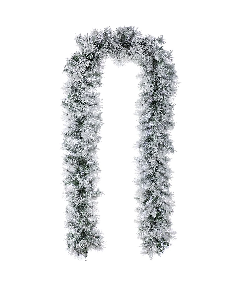 Glitzhome Pre-Lit Snow Flocked Greenery Pine Christmas Wreath Matched Garlands, Set of 3