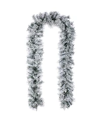 Glitzhome Pre-Lit Snow Flocked Greenery Pine Christmas Wreath Matched Garlands, Set of 3