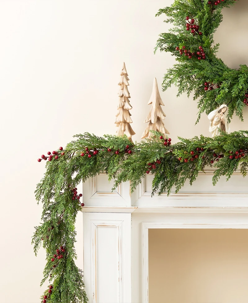 Glitzhome Christmas Greenery Dripping Cedar Garlands with Berries, Set of 2