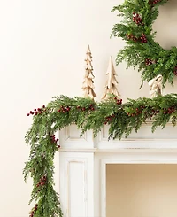 Glitzhome Christmas Greenery Dripping Cedar Garlands with Berries, Set of 2