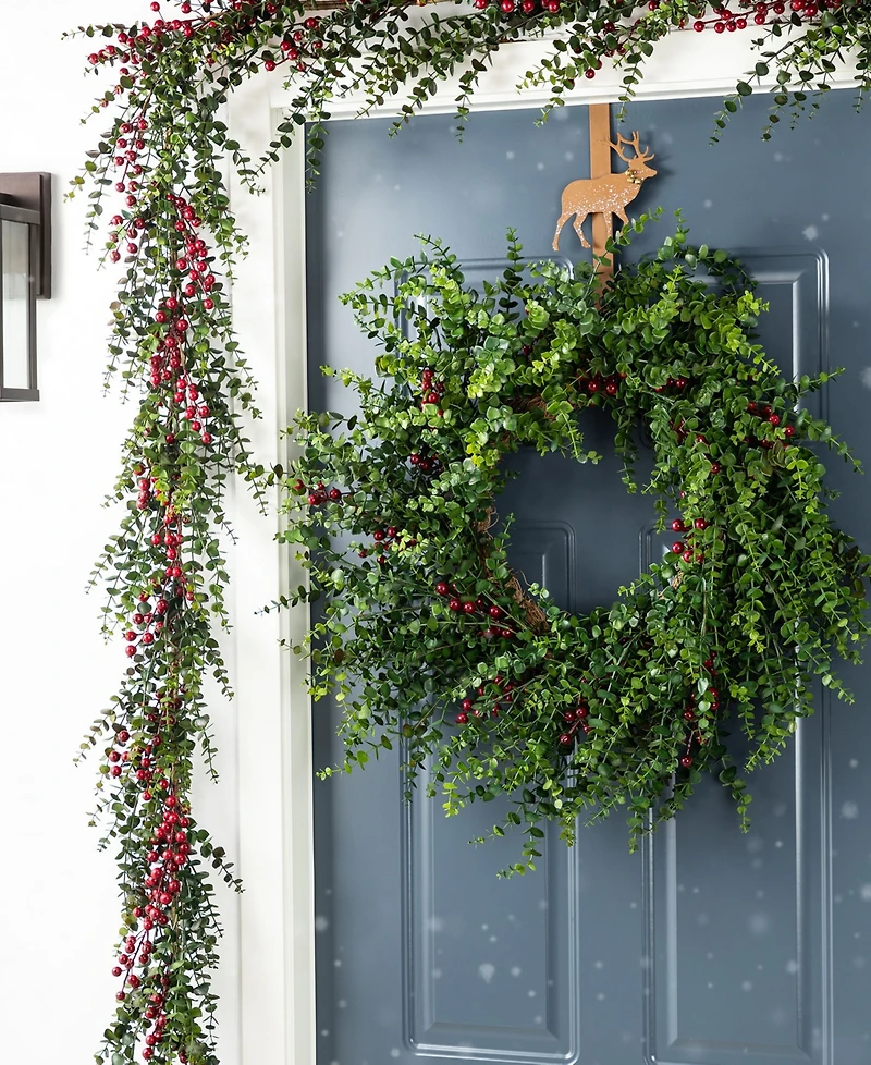 Glitzhome Christmas Greenery Dripping Eucalyptus Garlands with Berries, Set of 2