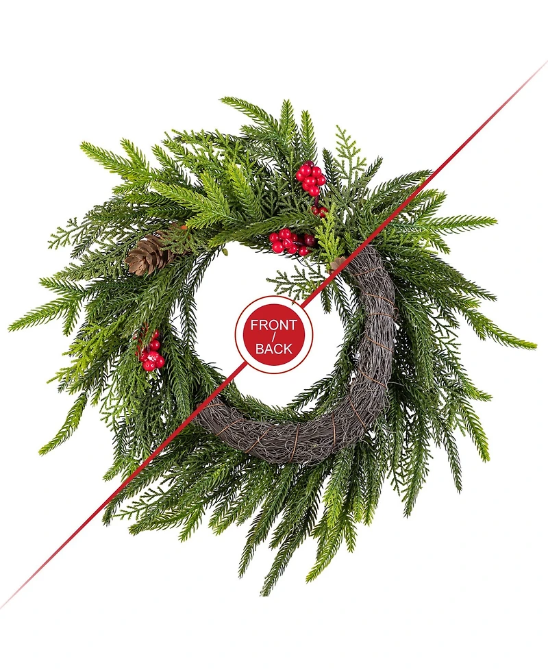 Glitzhome Christmas Mini Dripping Wreaths with Pinecones and Red Berries, Set of 4