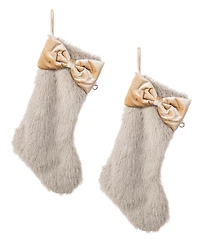 Glitzhome Faux Fox Fur Christmas Stockings with Bow, Set of 2