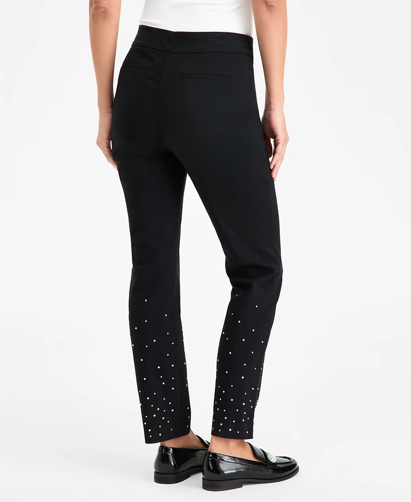 Jm Collection Women's Rhinestone Pearl Embellished Pull-On Cambridge Pants, Macy's Exclusive