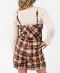 Rare Editions Big Girls 2-Piece Plaid Top, Jumper with Shorts, and Necklace Set