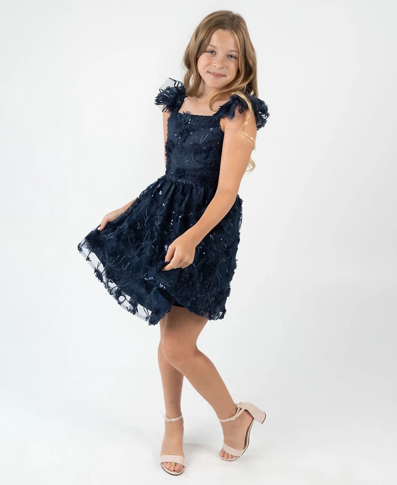 Rare Editions Big Girls 3D Floral Embroider Mesh Social Dress
