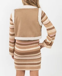 Rare Editions Big Girls 2-Piece Striped Knit Dress with Reversible Vest Set