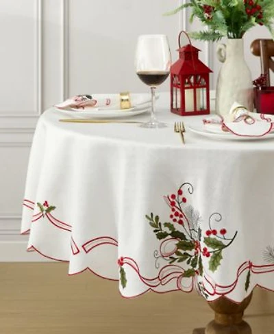 Elrene Holly Ribbon Embroidered Cutwork Fabric Table Linen Collection