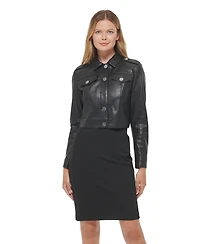 Dkny Women's Long Sleeve Button Down Faux Leather Jacket