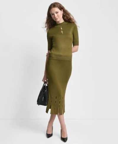 Dkny Womens Ponte Grommet Midi Skirt Mockneck Sweater Sweater Midi Skirt