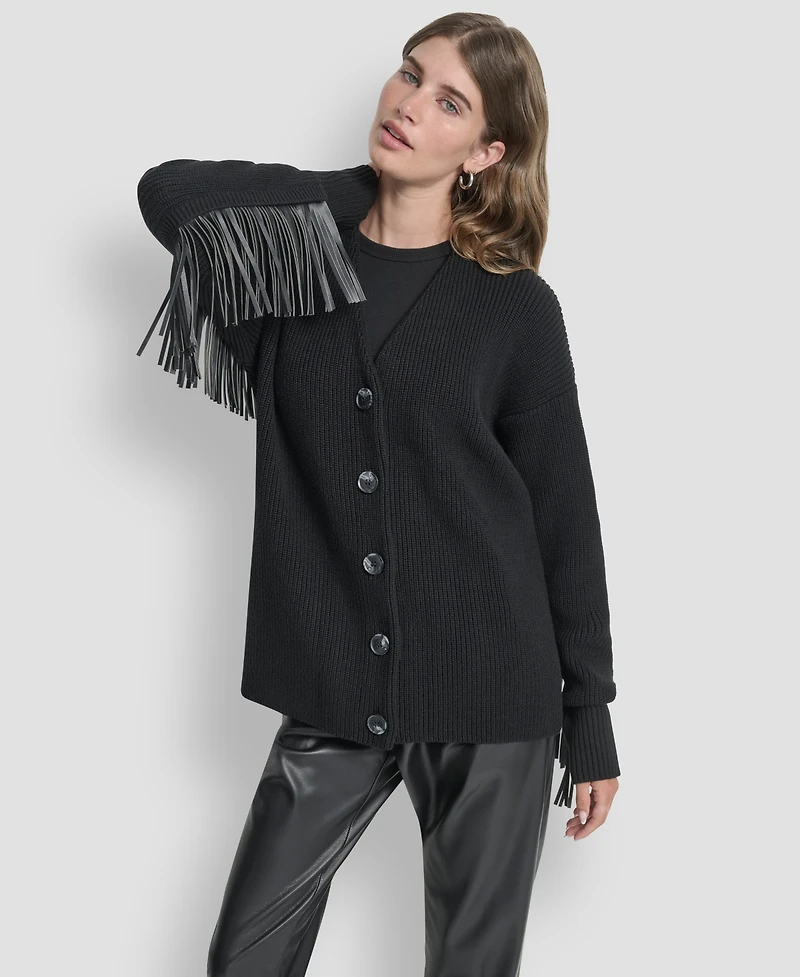 Dkny Women's Fringe Long Sleeve Cardigan Sweater