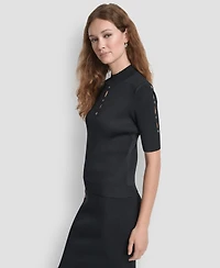 Dkny Women's Grommet Mock Neck Sweater