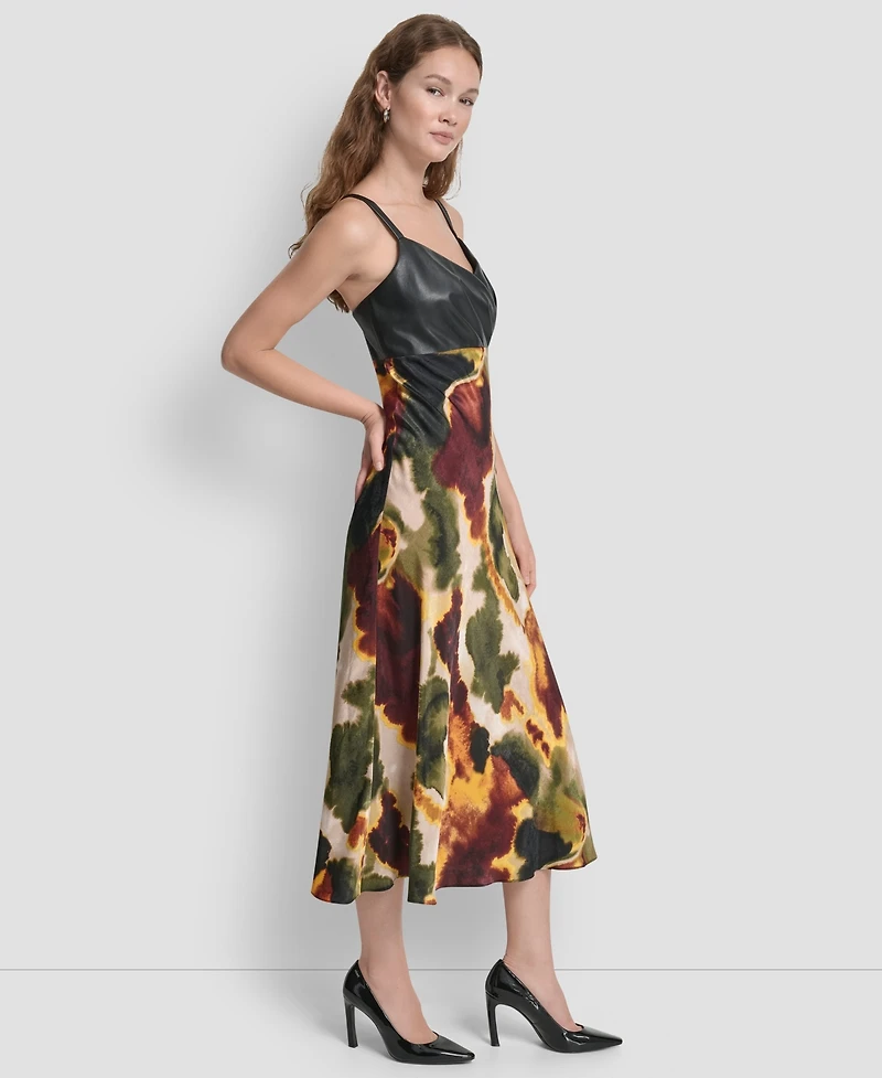 Dkny Women's Sleeveless Mix Media Printed Maxi Dress