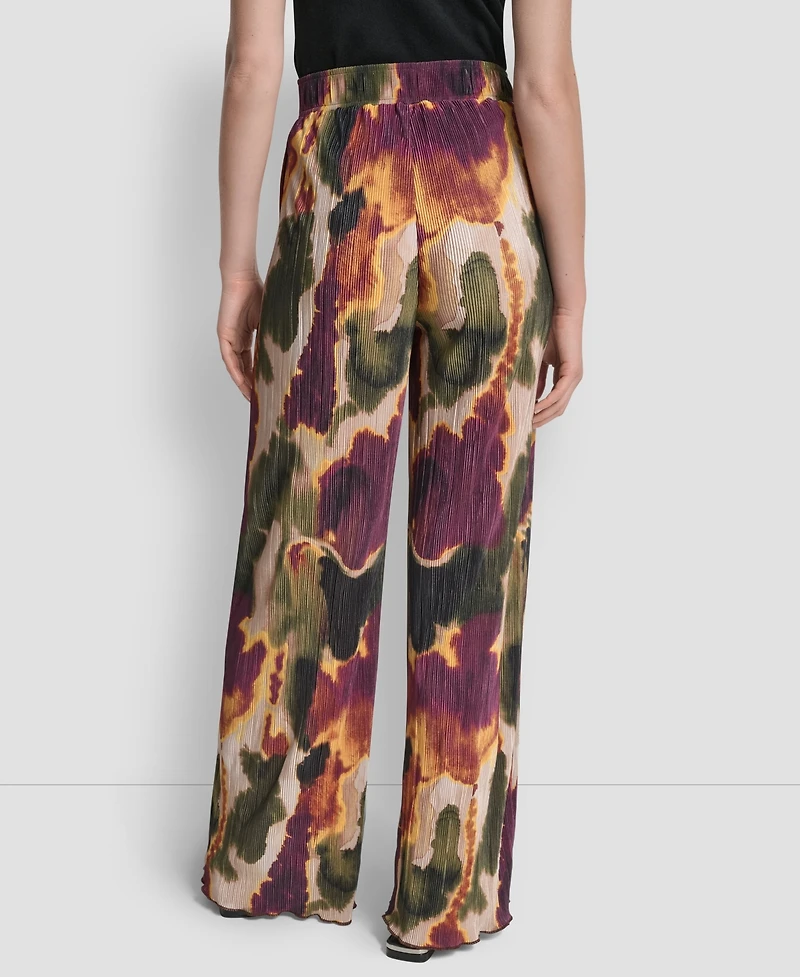Dkny Women's Printed Plisse Wide Leg Pants