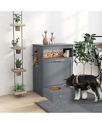 Aostirmotor Dog Feeder Cabinet with Raised Bowls and Hooks Grey