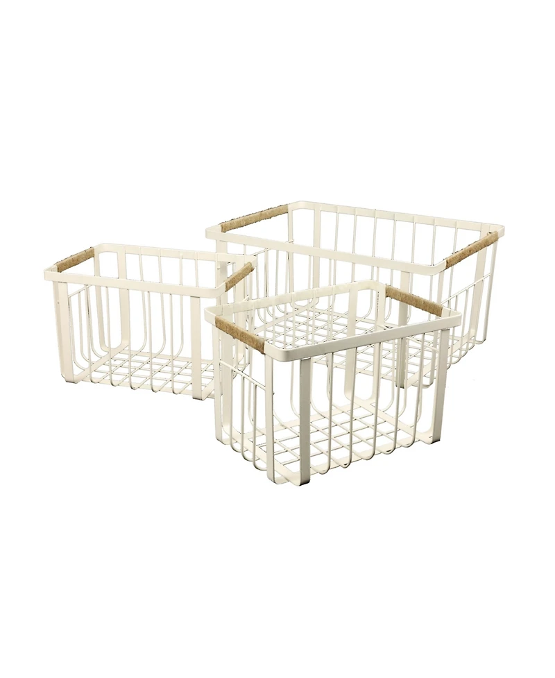 Happimess Henley Vintage Farmhouse Handmade Wire Metal Nesting Storage Baskets with Jute Wrapped Handles, (Set of 3)