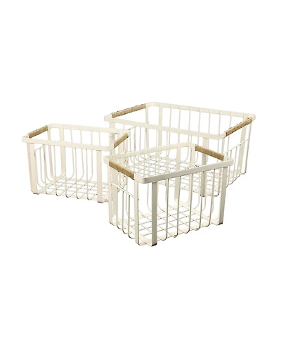 Happimess Henley Vintage Farmhouse Handmade Wire Metal Nesting Storage Baskets with Jute Wrapped Handles, (Set of 3)