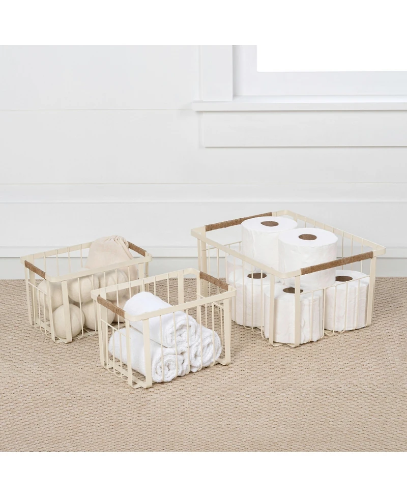 Happimess Henley Vintage Farmhouse Handmade Wire Metal Nesting Storage Baskets with Jute Wrapped Handles, (Set of 3)