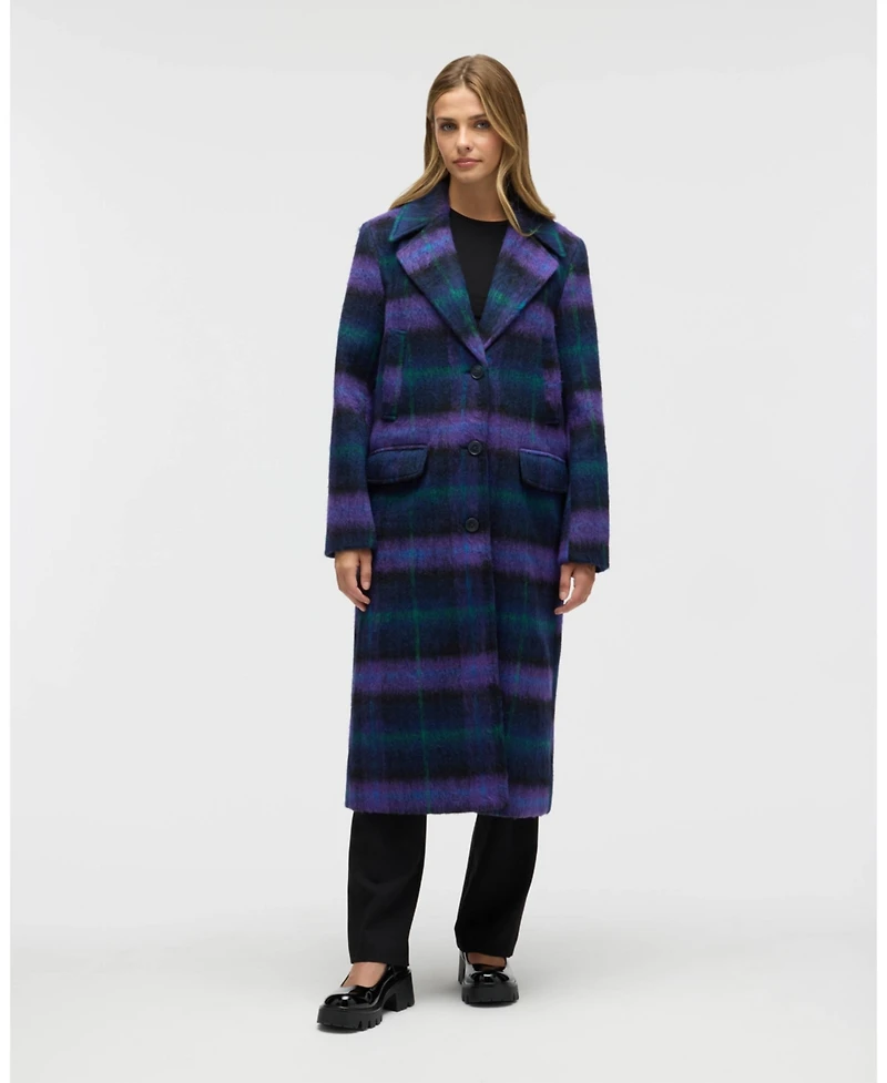 Nvlt Women's Brushed Plaid Wool Blend Boyfriend Coat