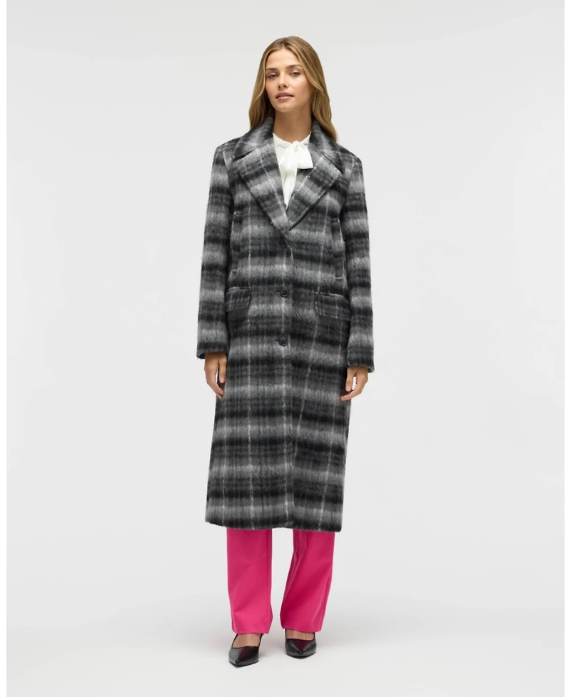 Nvlt Women's Brushed Plaid Wool Blend Boyfriend Coat