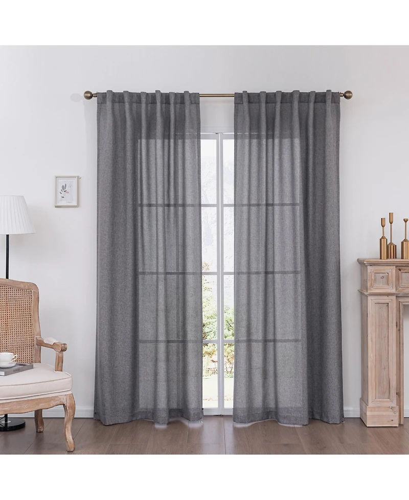 Awesome Home Faux Linen Texture Light Filtering Back Tab Curtains, Semi Sheer Farmhouse Window Curtains (2 Panels), 52"x84"