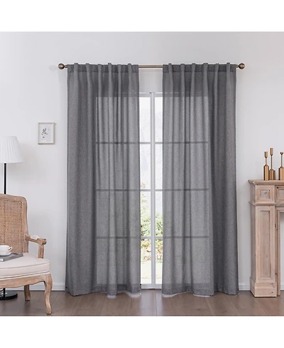 Awesome Home Faux Linen Texture Light Filtering Back Tab Curtains, Semi Sheer Farmhouse Window Curtains (2 Panels), 52"x84"