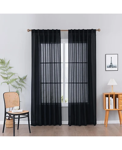 Awesome Home Faux Linen Texture Light Filtering Back Tab Curtains, Semi Sheer Farmhouse Window Curtains (2 Panels), 52"x84"