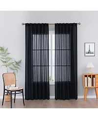 Awesome Home Faux Linen Texture Light Filtering Back Tab Curtains, Semi Sheer Farmhouse Window Curtains (2 Panels), 52"x84"