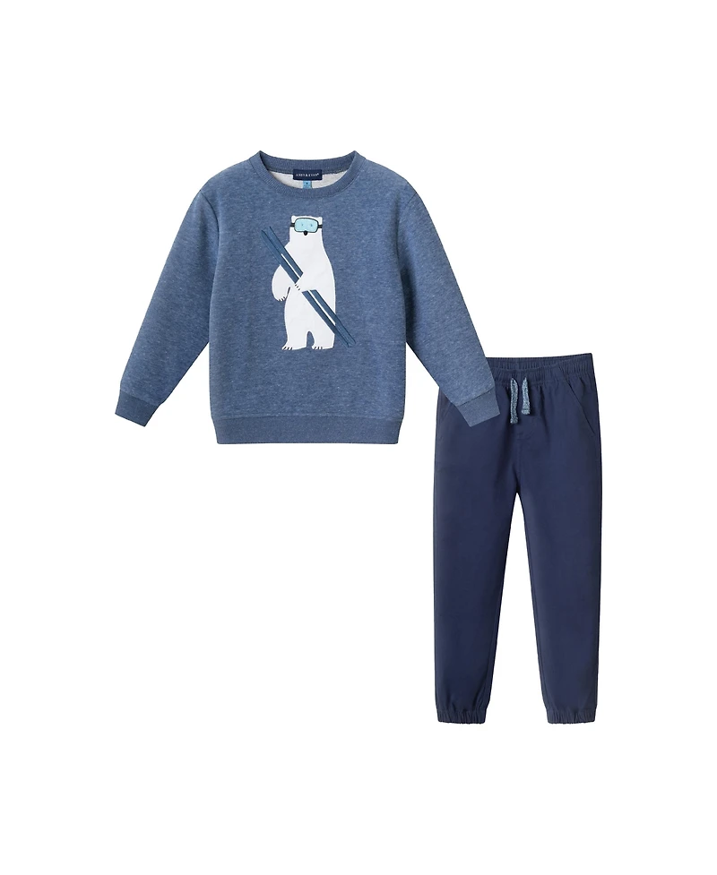 Andy & Evan Toddler/Child Boys Polar Bear Applique Sweater Navy Twill Jogger Set