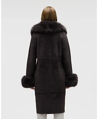 Nvlt Women's Longline Elegant Coatigan with Detachable Fur Collar and Cuffs
