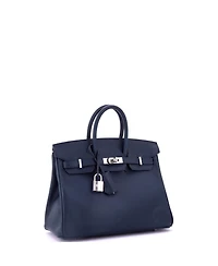 Pre-Owned Hermes Birkin 25 Handbag Blue Swift with Palladium Hardware