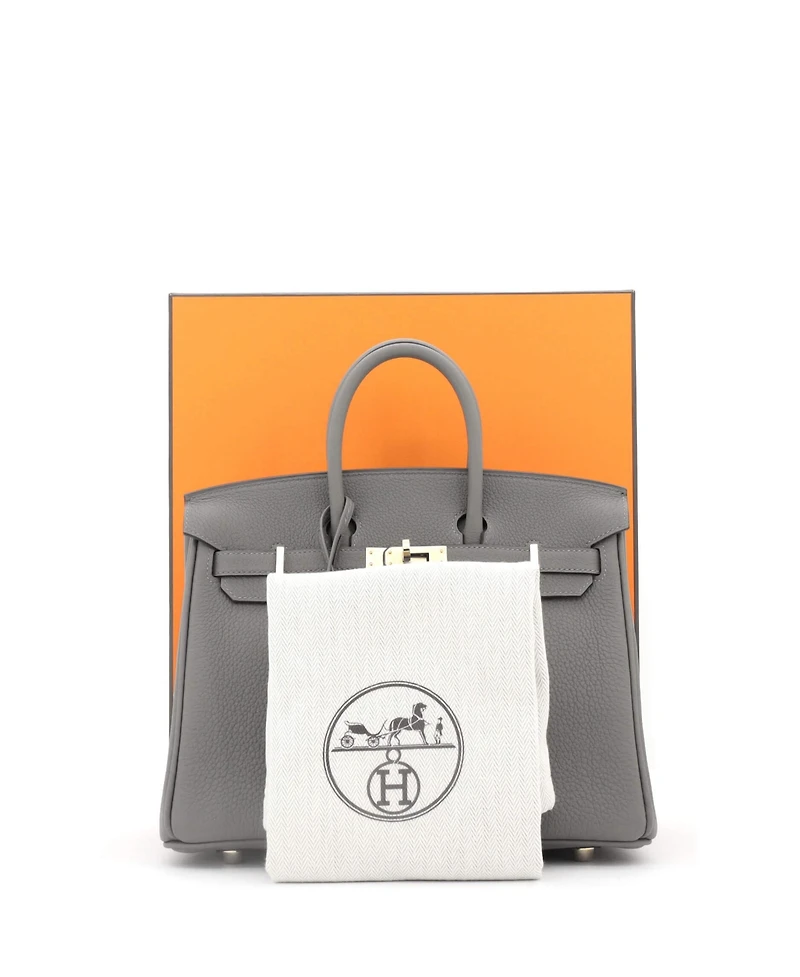 Pre-Owned Hermes Birkin 25 Handbag Grey Togo with Permabrass Hardware