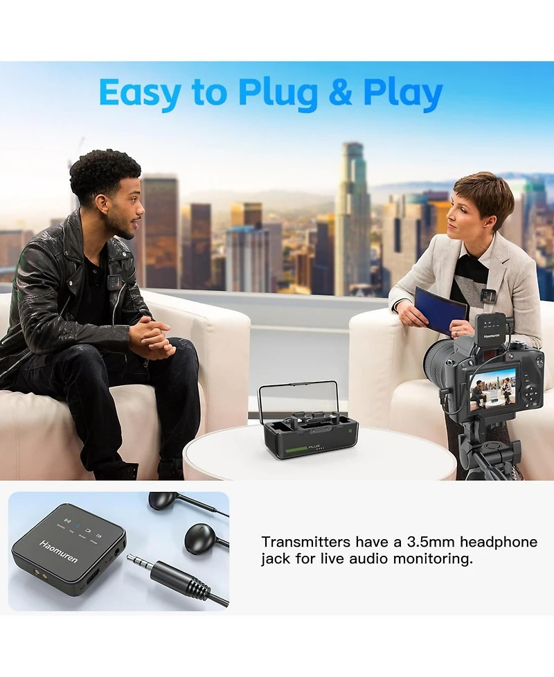 Wireless Lavalier Microphone 2 Pack,Wireless Microphone,Compatible with iPhone,Android,Camera,iPad,Tablet,Pc,Noise Cancel,Echo,Bluetooth Lapel Mic for
